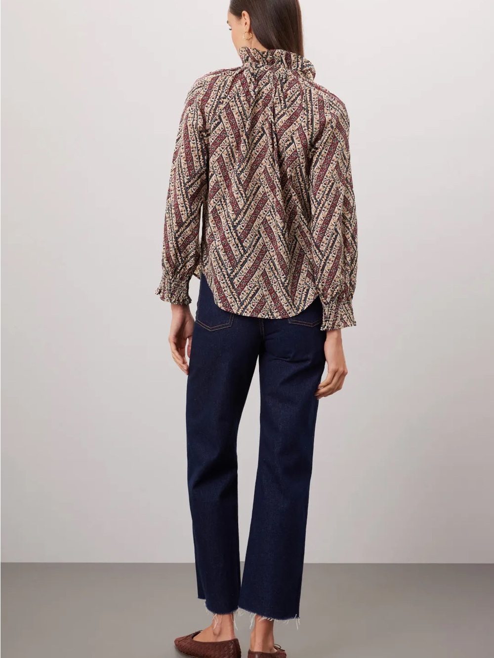 Veronica Beard Multicolor Printed Ruffled-Neck Blouse - Picture 2 of 6